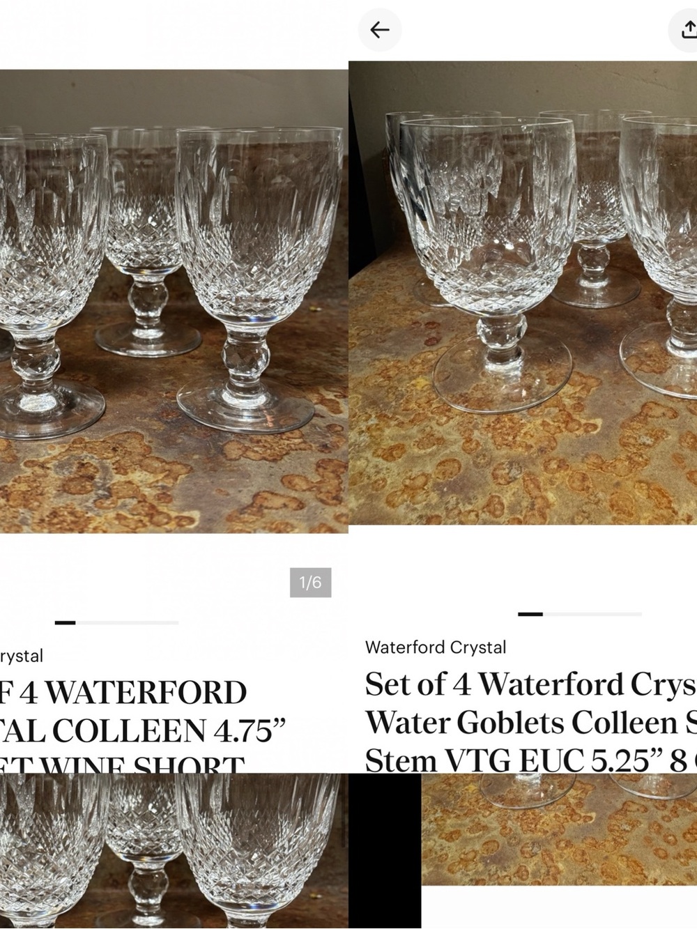 NEW Set of 8 Waterford Crystal Colleen: 4 Claret Wine Glasses - 4 Water Goblets